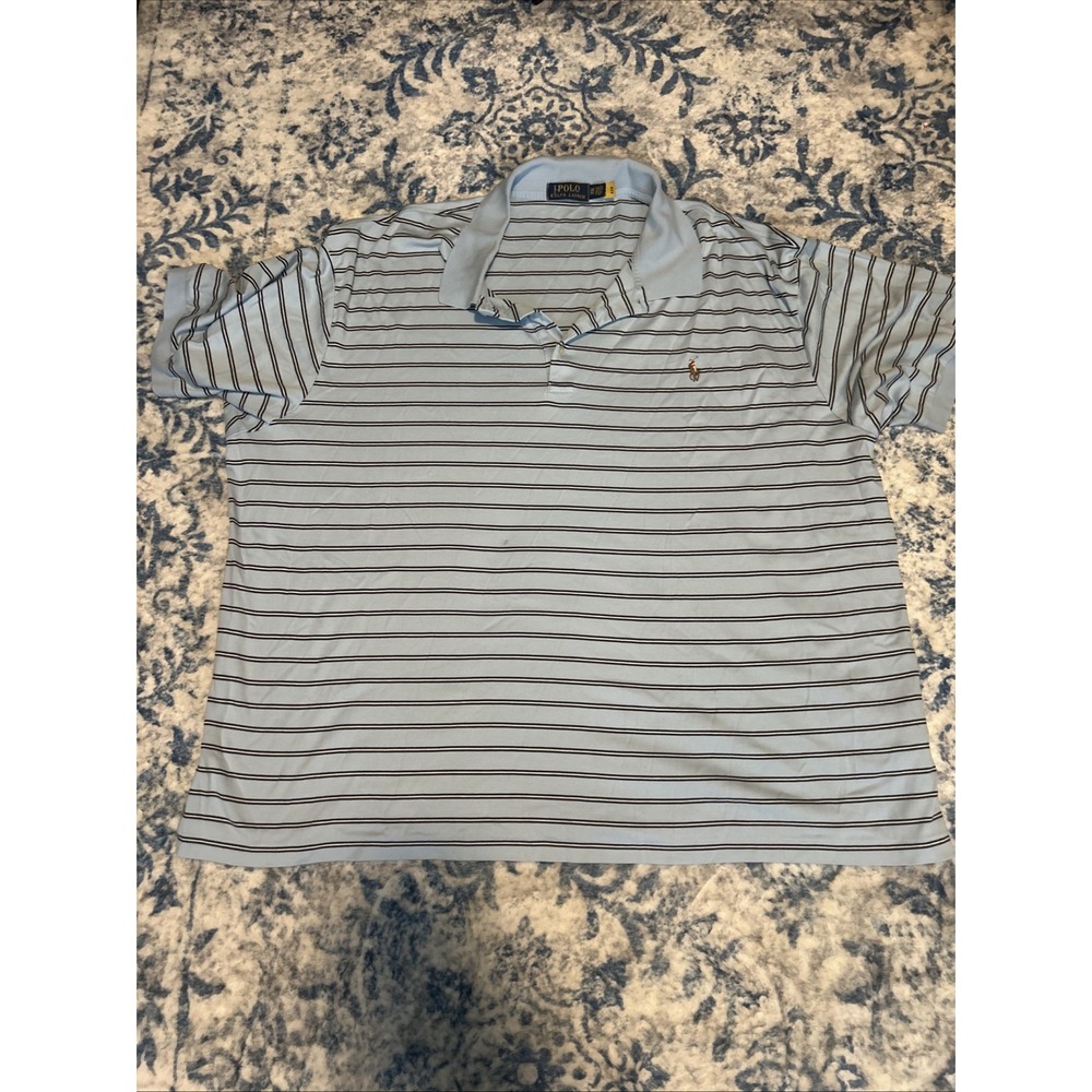 Polo Ralph Lauren Men's Polo Shirt Blue White Stripe Pony Logo 3XB Flesh Pony